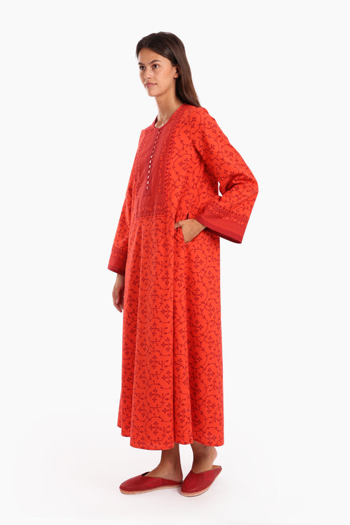 Long kaftan printed dress with pockets